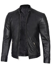 Men's Black Cafe Racer Real Leather Jacket