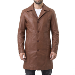 Long Light Brown Leather Coat