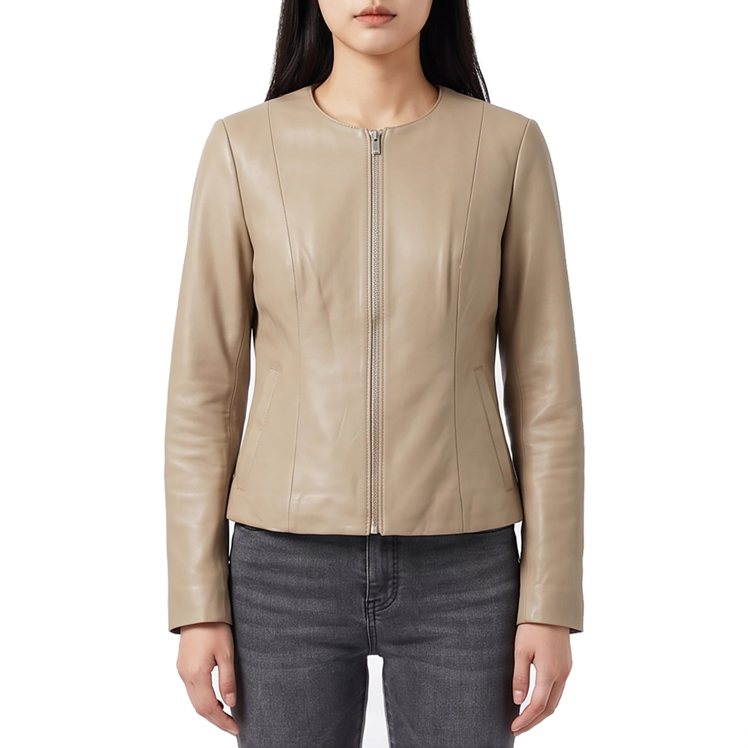 Women's Beige Leather Jacket