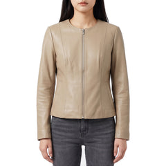 Women's Beige Leather Jacket