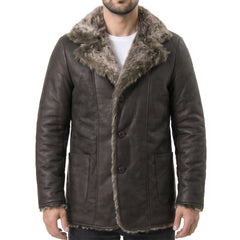 Men's Black Leather Coat with Fur