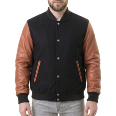 Black & Brown Hybrid Varsity Jacket
