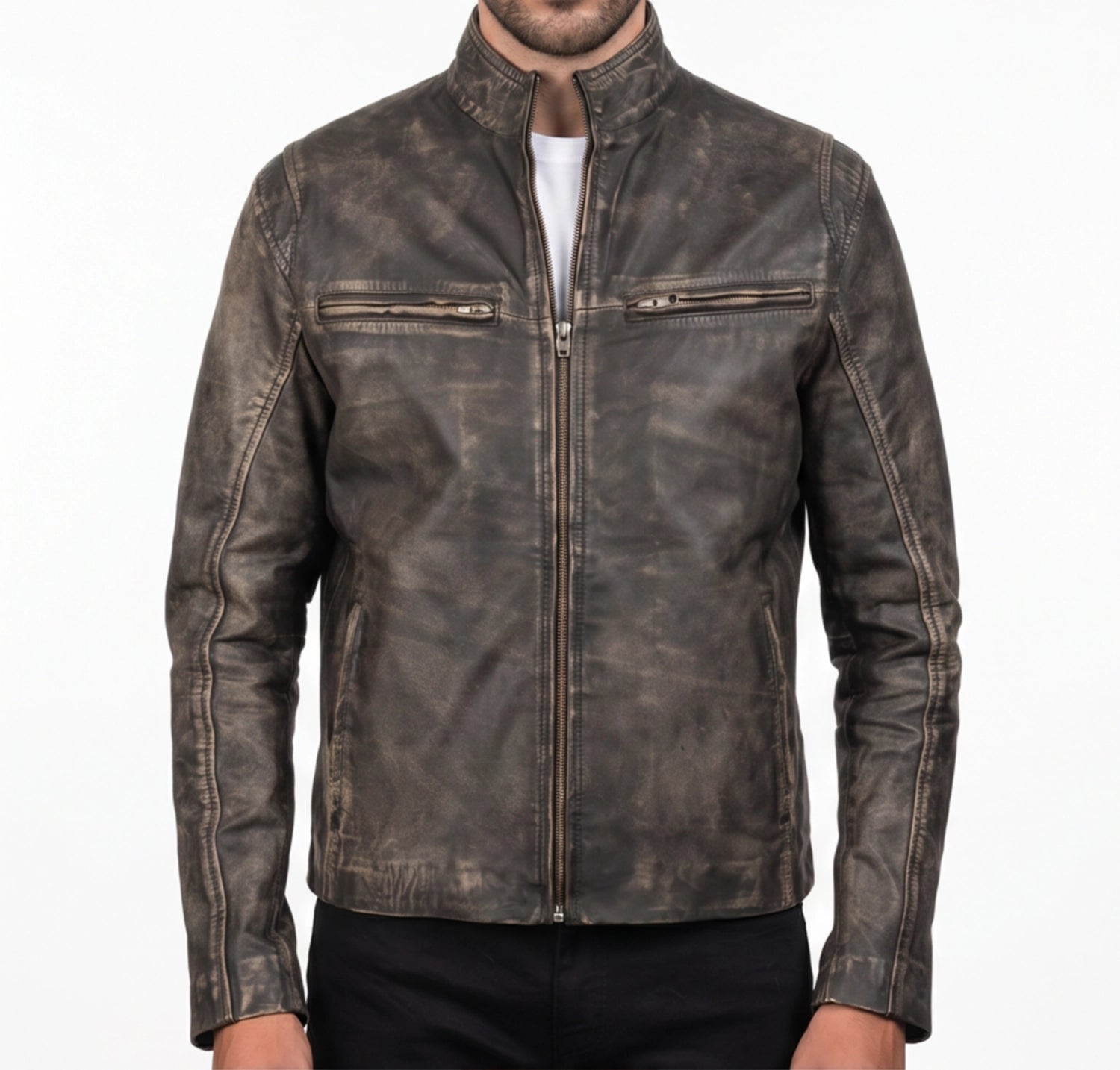 Distressed Brown Leather Jacket