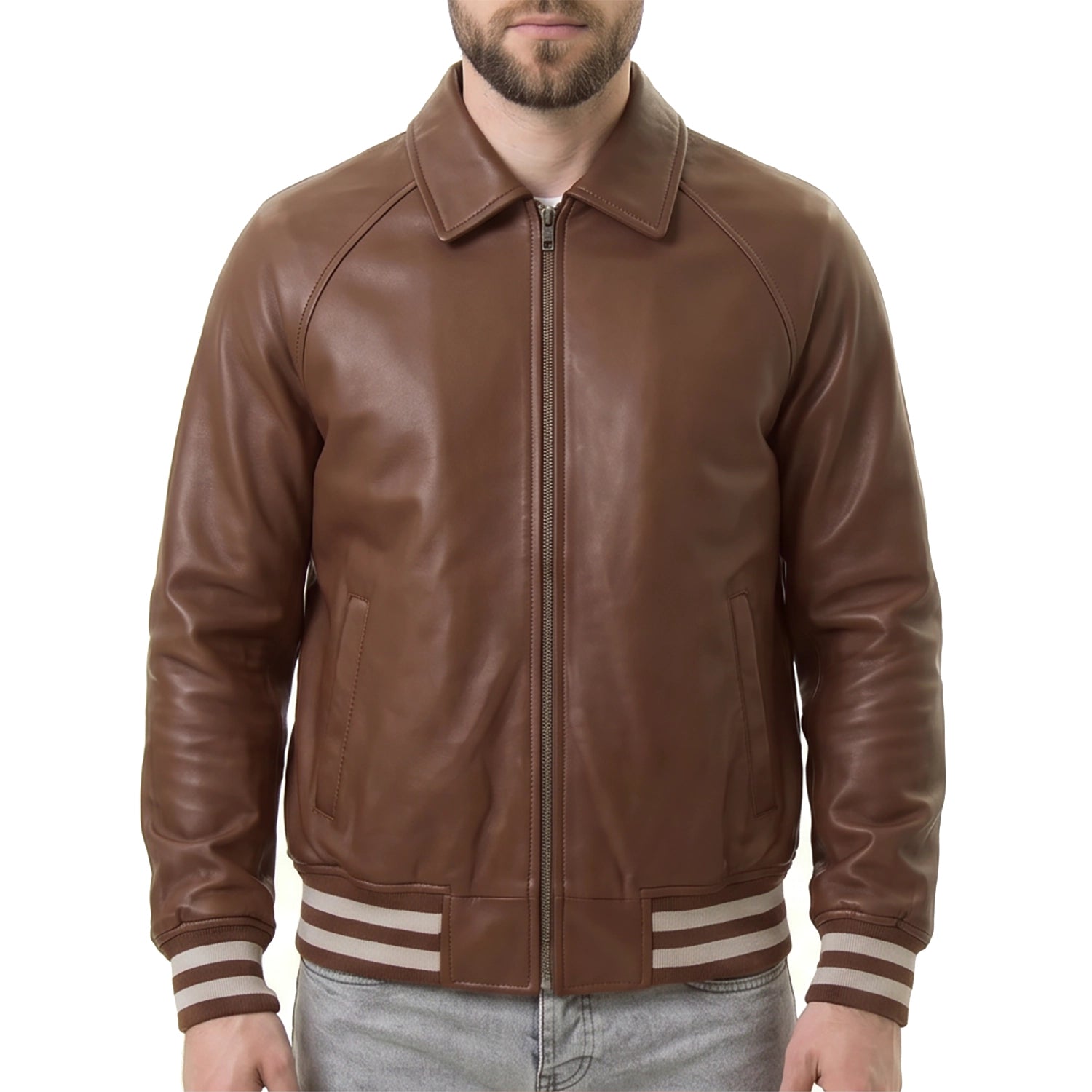 Men's Brown Leather Varsity Jacket