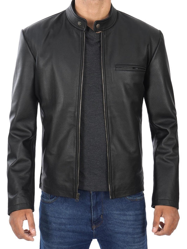 Men's Black Cowhide Leather Motorcycle Jacket