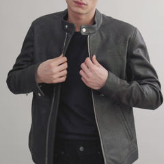 Zen Tumbled Leather Biker Jacket In Brown
