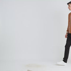 Willis Leather Varsity Jacket In Tan Brown