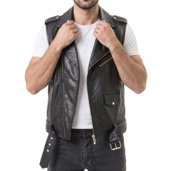 Sullivan Black Biker Leather Vest