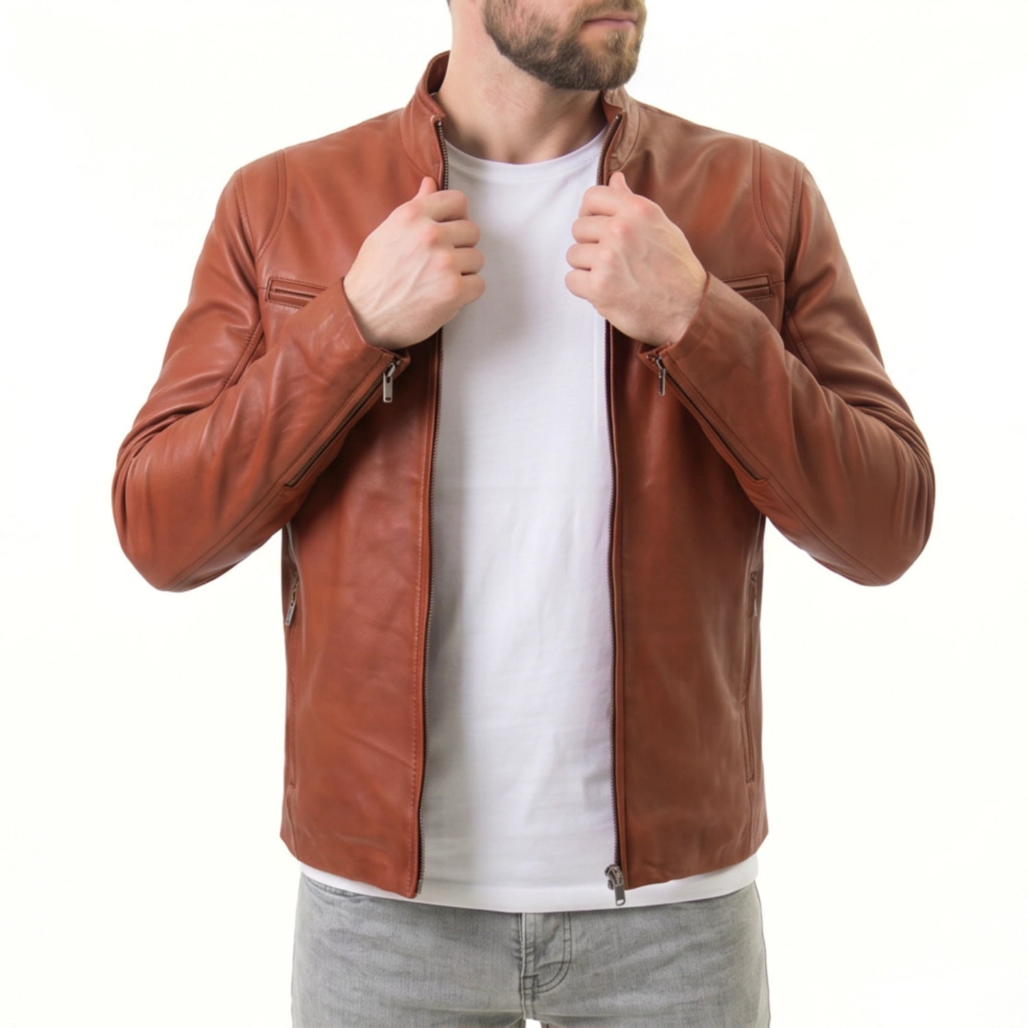 Tan - Brown Leather Jacket