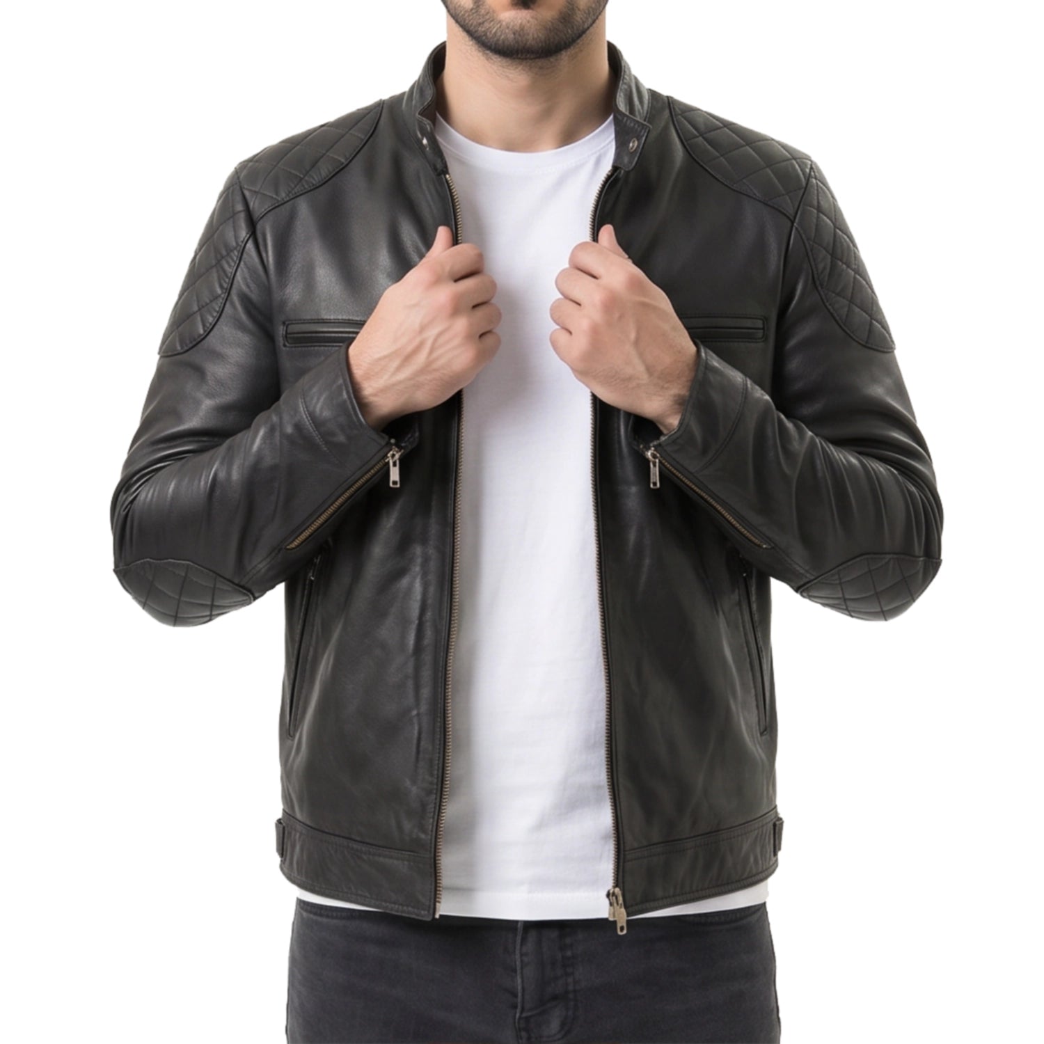 Men's Black Leather Biker Jacket