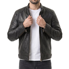Men's Black Leather Biker Jacket