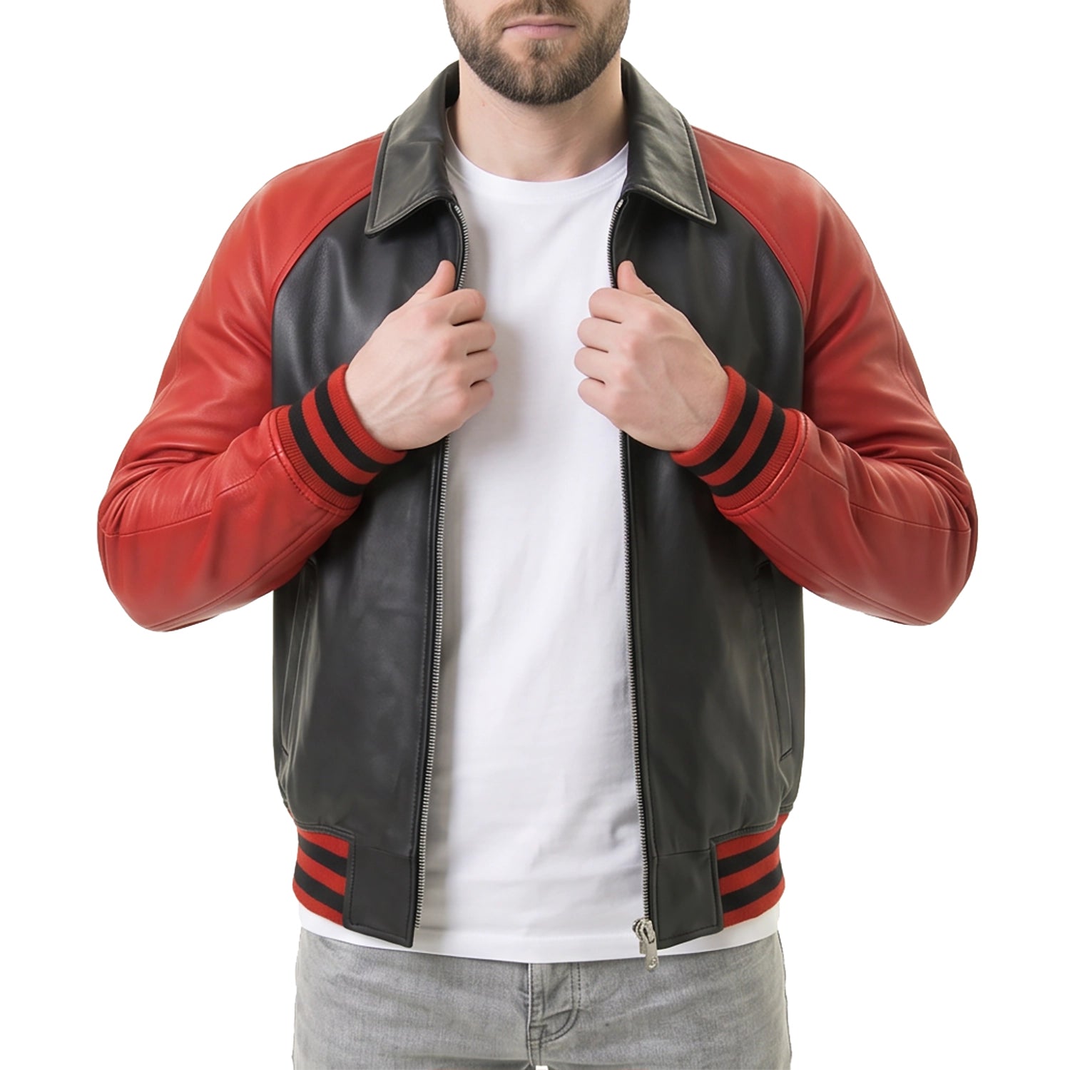 Men's Black & Red Leather Varsity Jacket