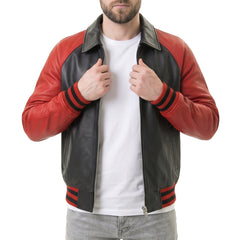 Men's Black & Red Leather Varsity Jacket