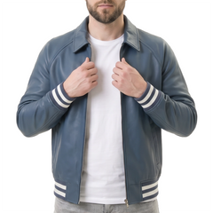Men's Blue Leather Varsity Jacket