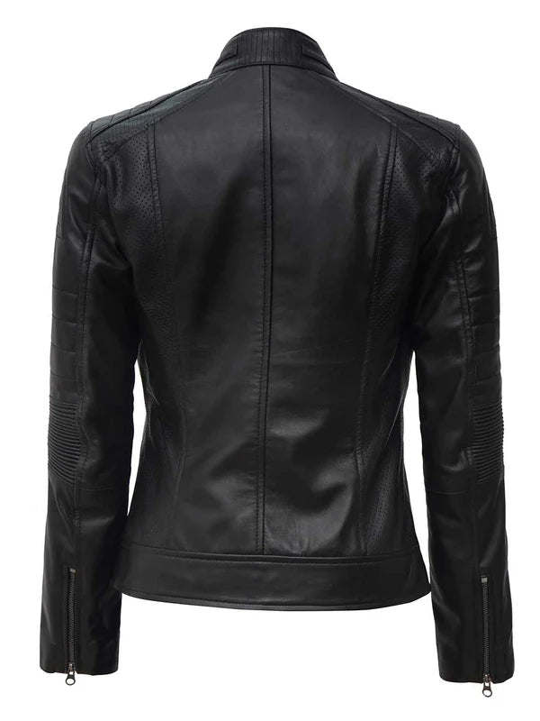 Women Black Cafe Racer Leather Jacket