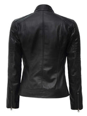 Women Black Cafe Racer Leather Jacket