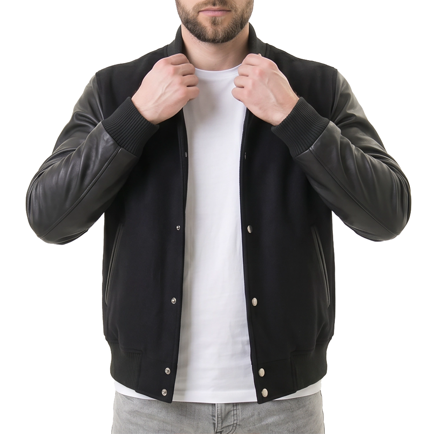 Black Hybrid Varsity Jacket