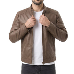 Men's Mocha Leather Biker Jacket