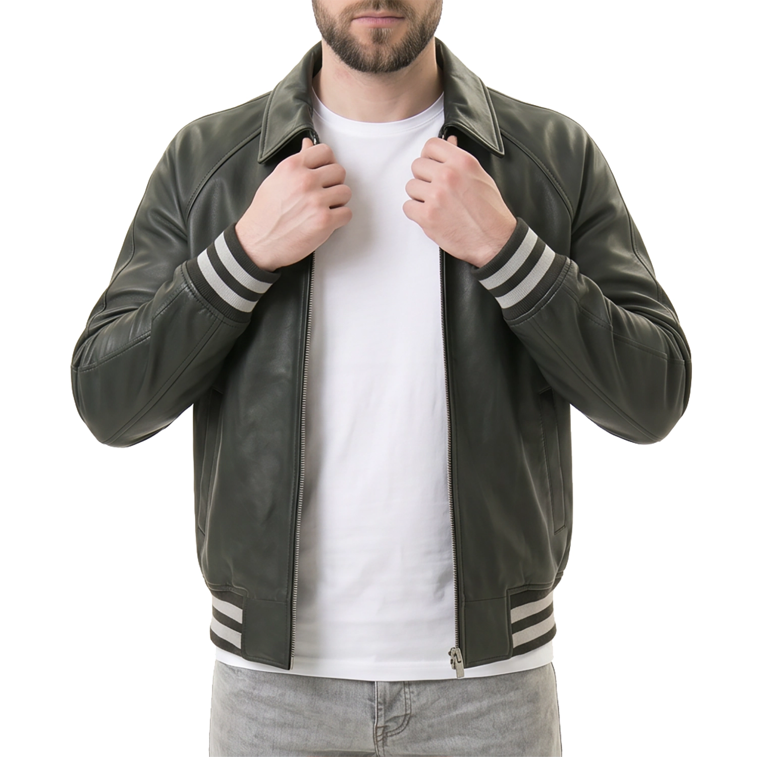Men's Green Leather Varsity Jacket
