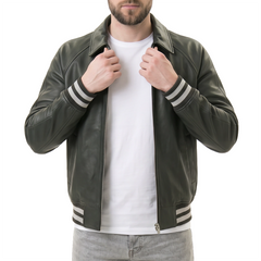 Men's Green Leather Varsity Jacket