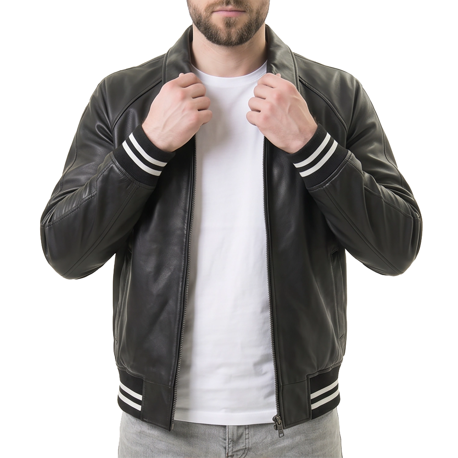 Men's Black Leather Varsity Jacket