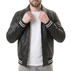 Men's Black Leather Varsity Jacket