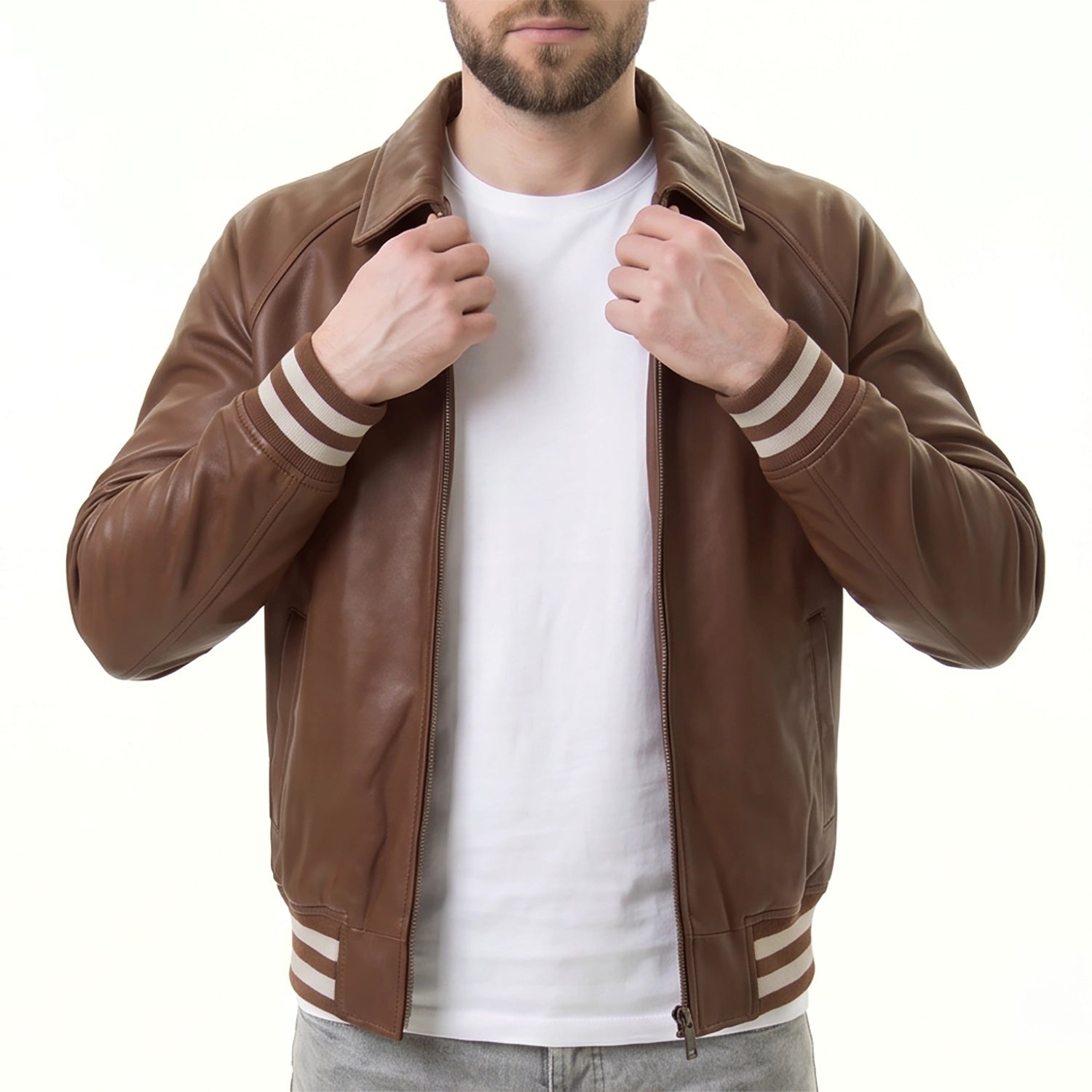 Men's Brown Leather Varsity Jacket
