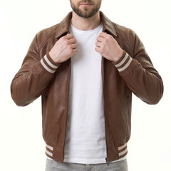 Men's Brown Leather Varsity Jacket