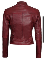 Women Maroon Cafe Racer Leather Jacket