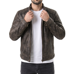 Distressed Brown Leather Biker Jacket