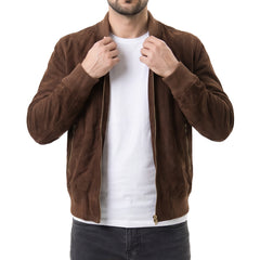 Mocha Suede Bomber Jacket