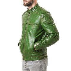Men's Green Leather Biker Jacket
