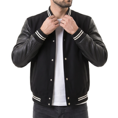 Black - white stripped Hybrid Varsity Jacket