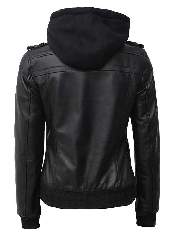 Edinburgh Women Black Bomber Leather Jacket