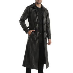 Hooded Leather Trench Coat
