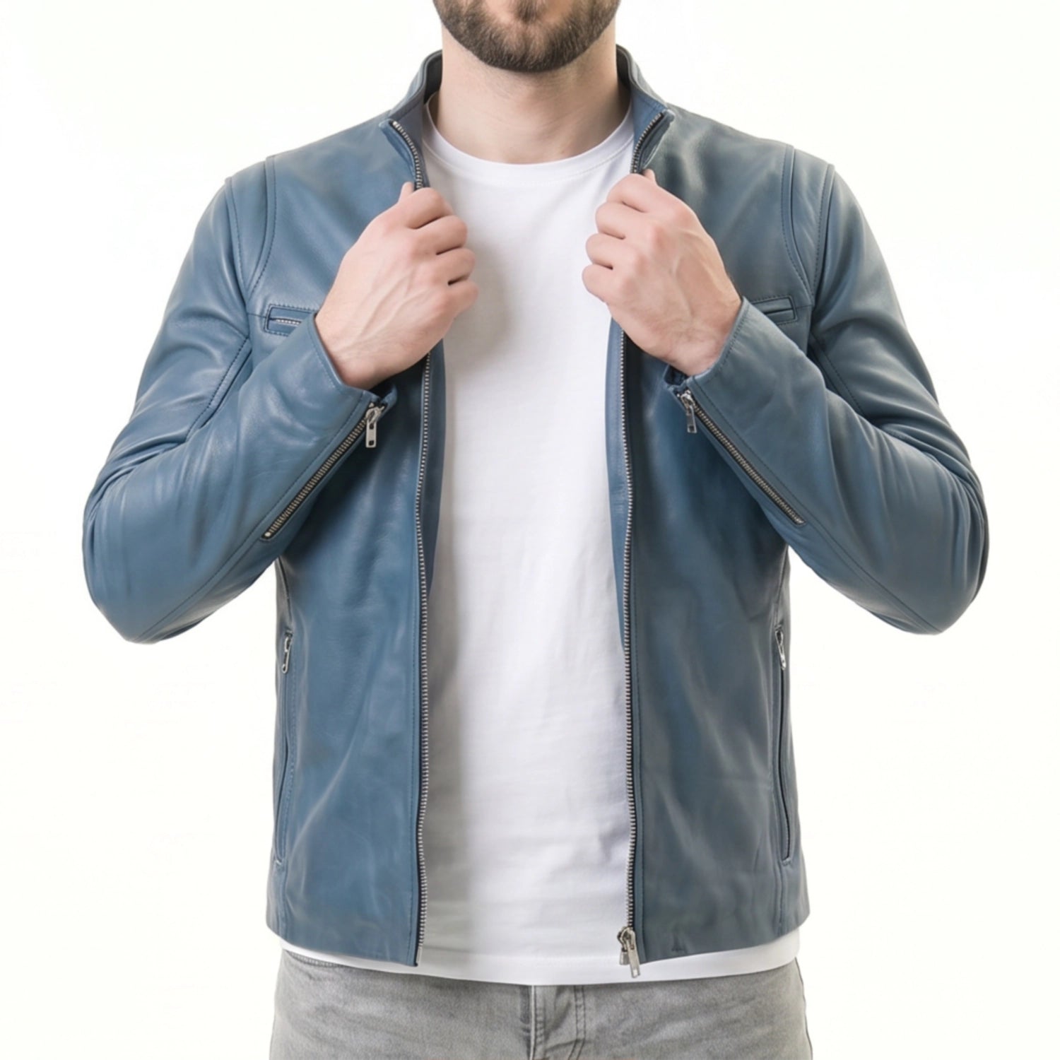 Blue Leather Jacket