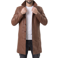 Long Light Brown Leather Coat