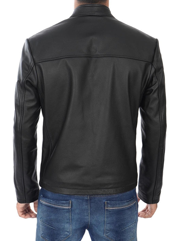 Men's Black Cowhide Leather Motorcycle Jacket