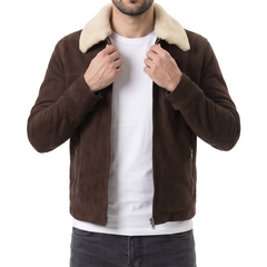 Brown Bomber Suede Leather Jacket
