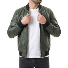 Green Suede Bomber Jacket