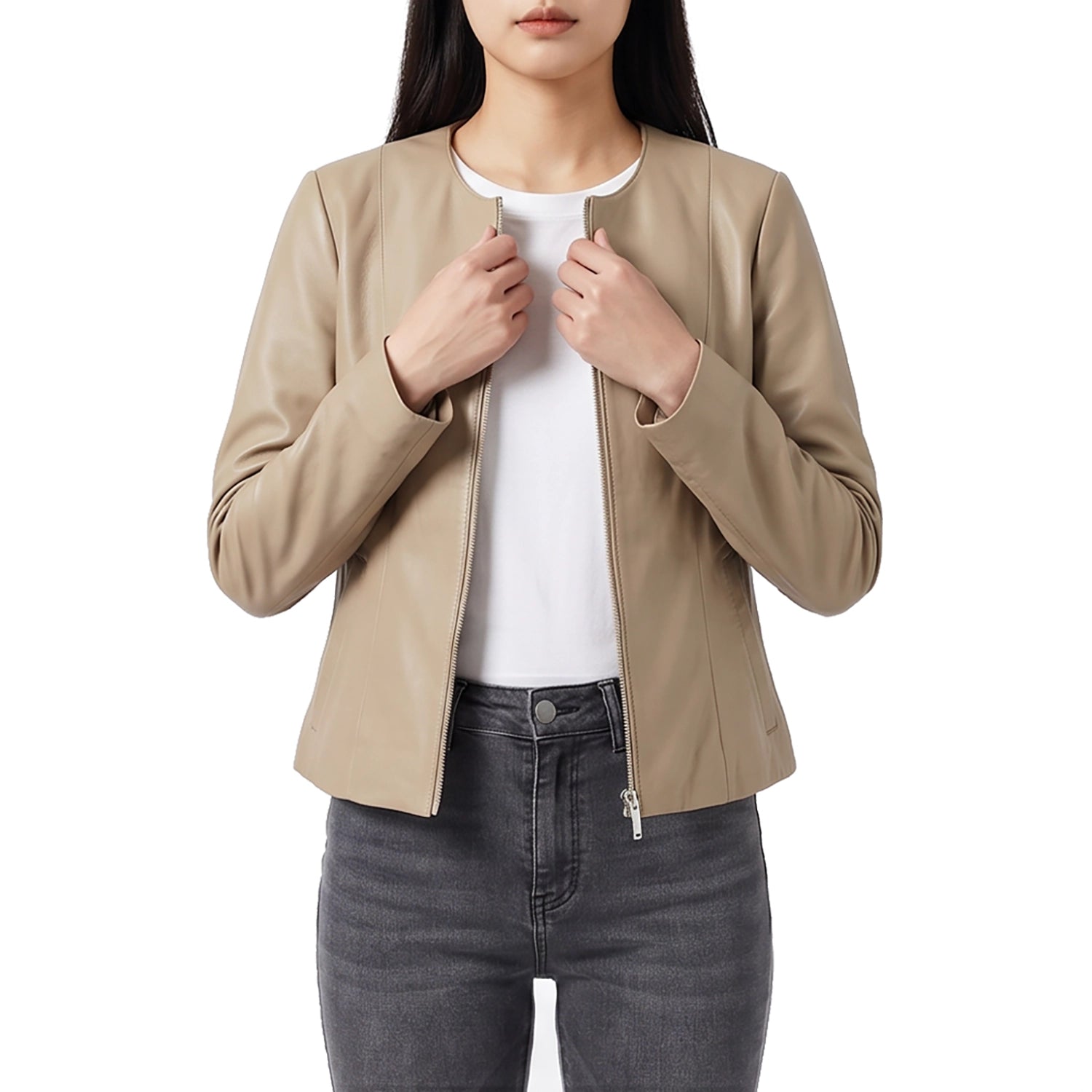 Women's Beige Leather Jacket