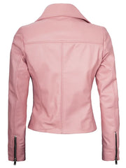Women Pink Asymmetrical Biker Leather Jacket