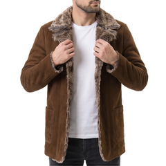 Brown Leather Coat with Fur