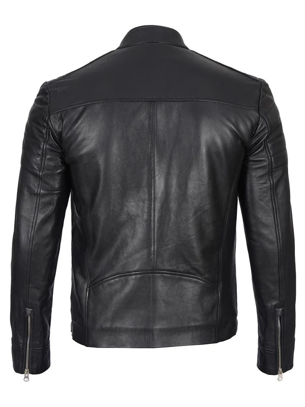 Men's Black Cafe Racer Real Leather Jacket