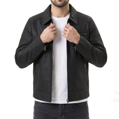 Lavendard Black Biker Leather Jacket