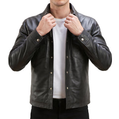 Trucker Black Leather Jacket