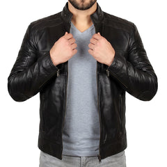 Black Cafe Racer Leather Jacket