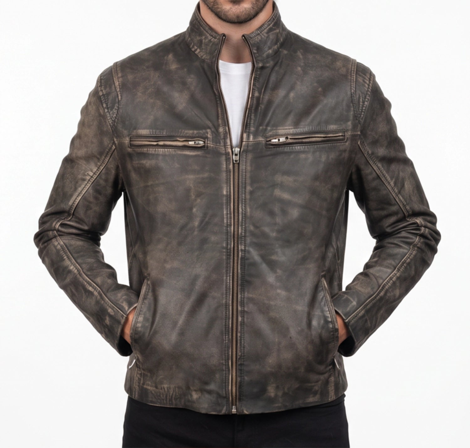 Distressed Brown Leather Jacket