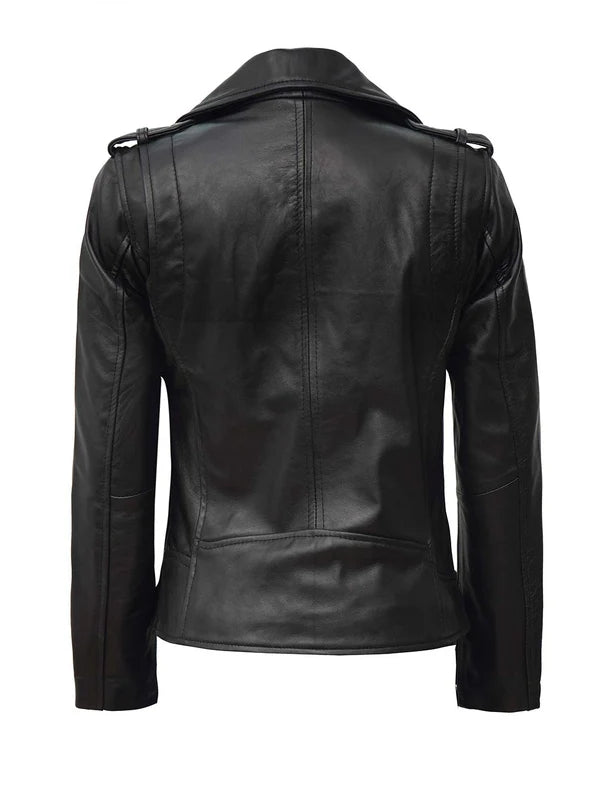 Kirsten Women Black Asymmetrical Leather Motorcycle Jacket