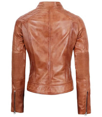 Austin Tan Motorcycle Leather Jacket for Women